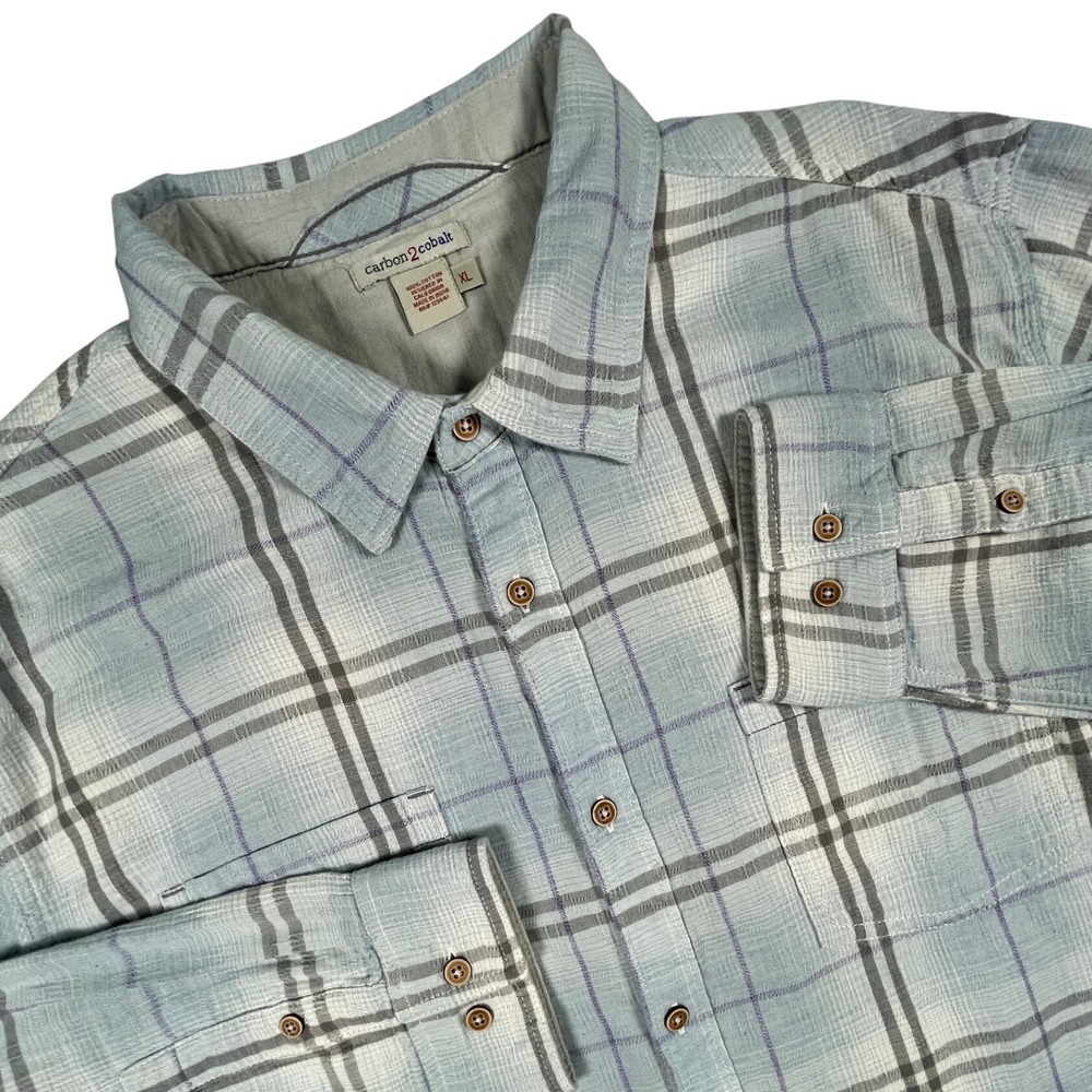 Carbon 2 Cobalt Shirt Mens XL Blue Plaid Button Down Long Sleeve Cotton Textured